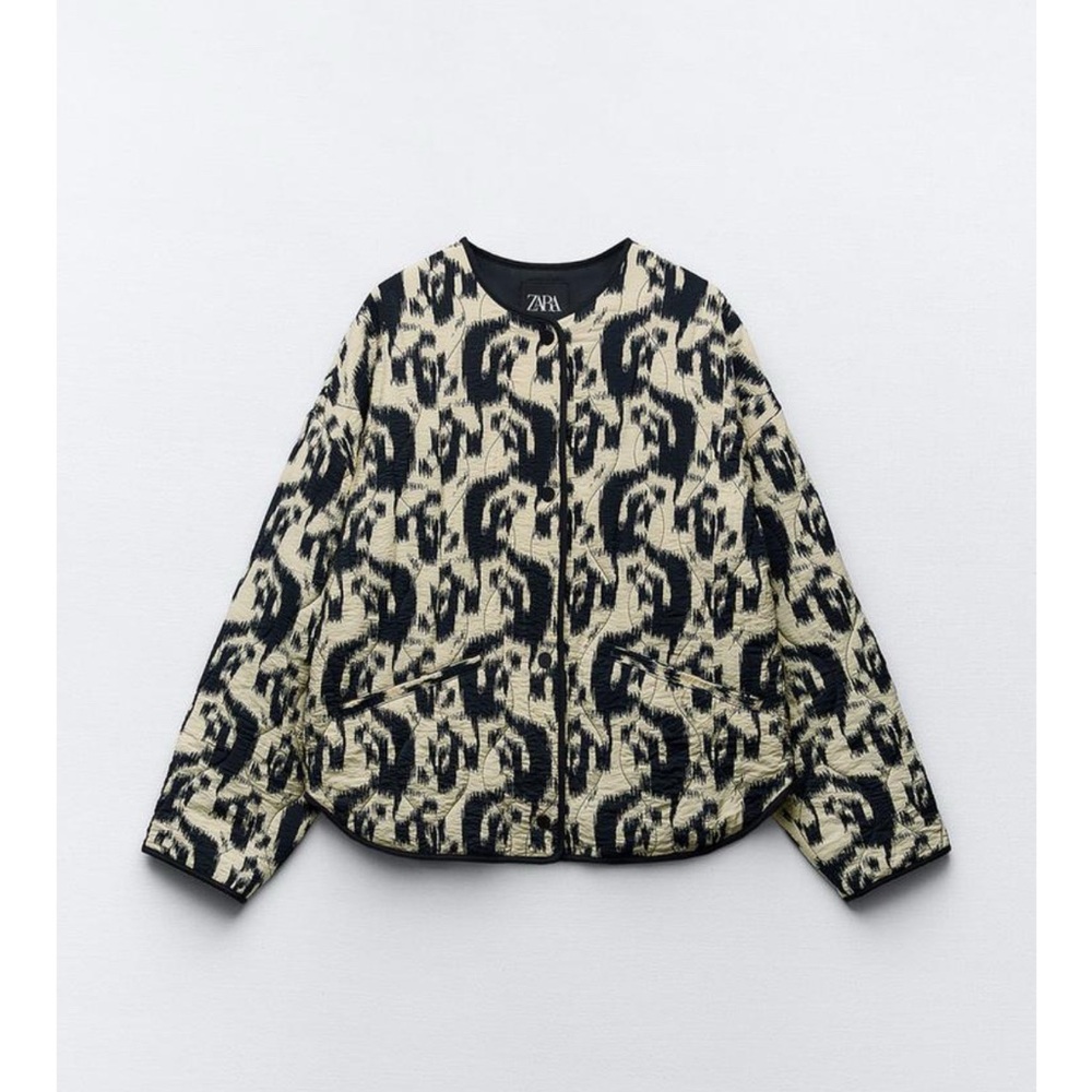 ZARA set animal print puffer jacket and paper bag high waist pants
